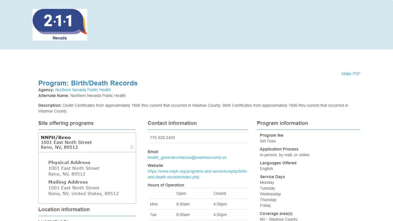 Program: Birth/Death Records